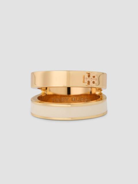 TORY BURCH Women's Icon 18K-Gold-Plated & Enamel Double-Band Ring - Gold Ivory