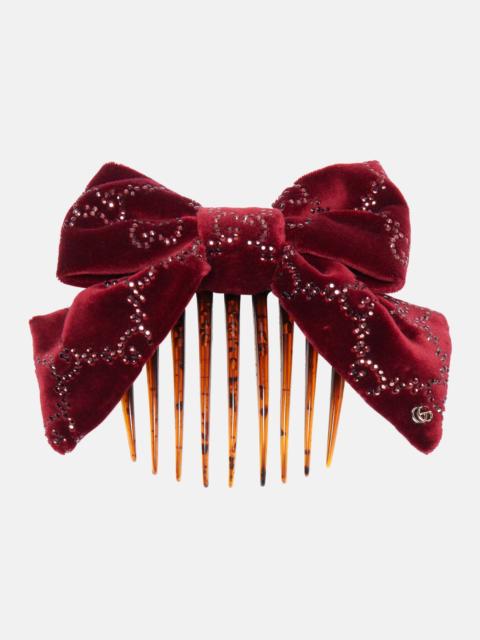 GUCCI GG embellished cotton velvet hair comb