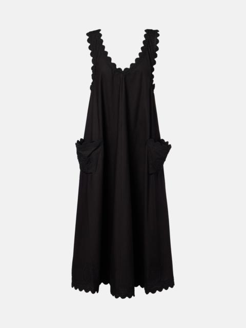 juliet dunn Embroidered scalloped cotton poplin midi dress