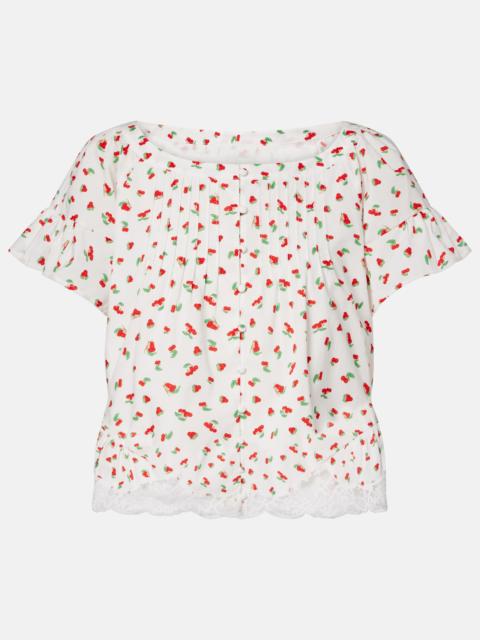 POSSE Delia lace-trimmed printed cotton blouse