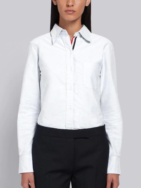White Classic Oxford Grosgrain Placket Long Sleeve Shirt