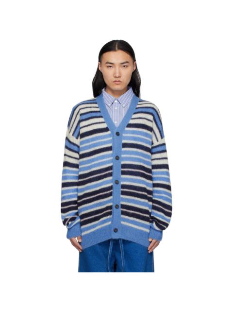 Marni Blue & Black Lightweight Fuzzy Wuzzy Stripe Cardigan