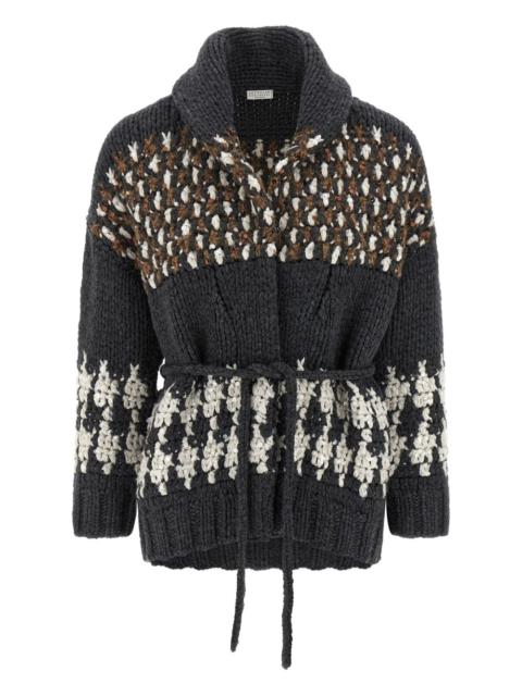 sequin-embellished belted cardigan