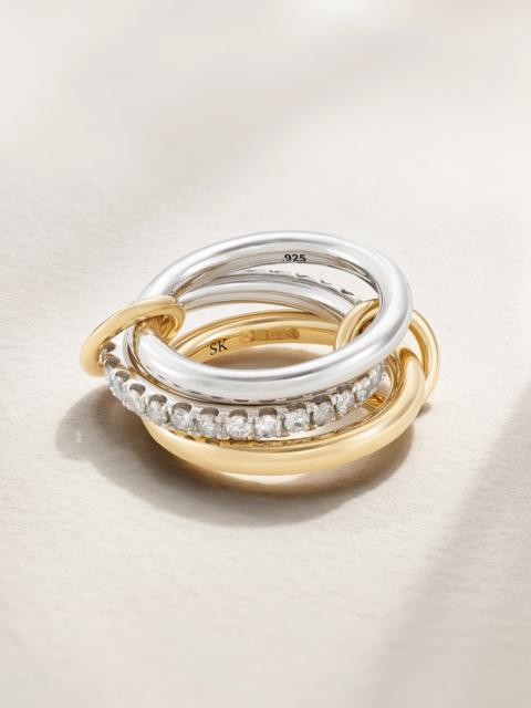 Spinelli Kilcollin Taurus Set Of Three 18-karat Gold And Sterling Silver Diamond Rings