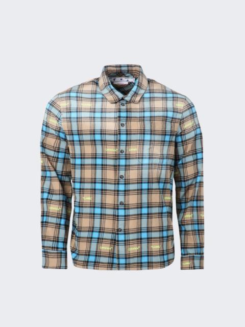 Off-White Helvet Pattern Check Flannel Skate Shirt Camel