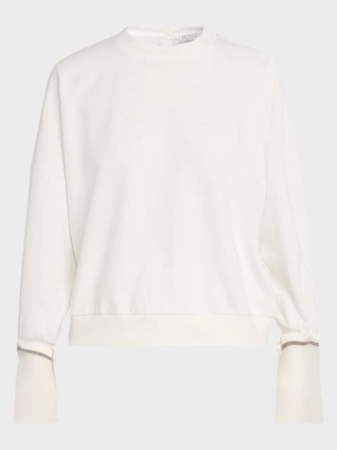 Brunello Cucinelli Sheer Monili Cuff & Cotton Fleece Sweatshirt