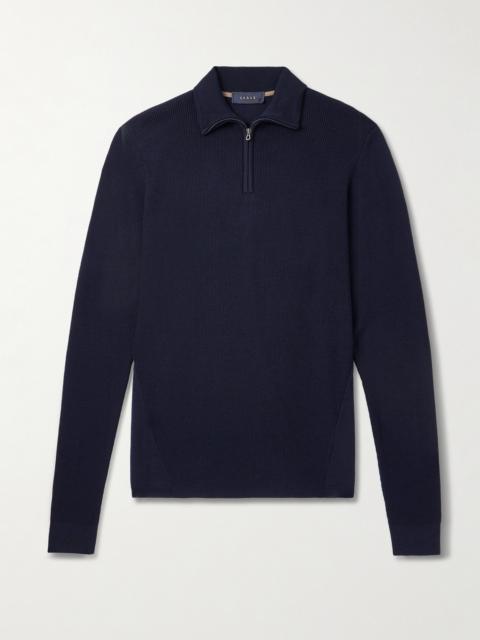 SEASE Waffle-Knit Virgin Wool Half-Zip Sweater