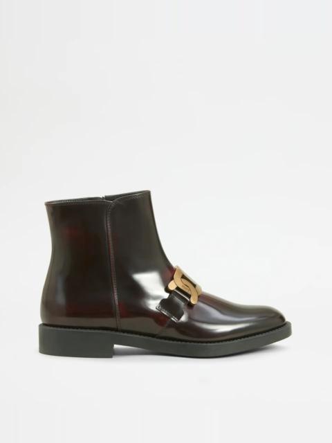 Tod's KATE ANKLE BOOTS IN LEATHER - BURGUNDY