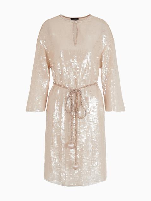 EMPORIO ARMANI Midi dress with all-over sequins and belt