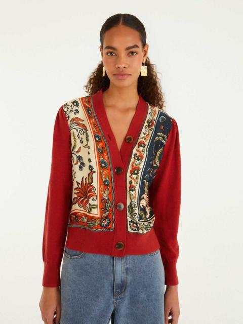 FARM RIO Red Ainika Garden Scarf Buttoned Knit Cardigan
