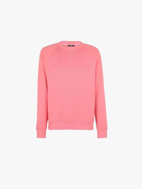 Balmain Salmon pink cotton sweatshirt with embossed Balmain logo