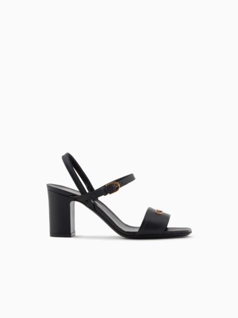 EMPORIO ARMANI NAPPA-LEATHER HEELED SANDALS WITH EAGLE PLATE