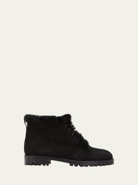 Manolo Blahnik Mircus Suede Shearling Lace-Up Booties