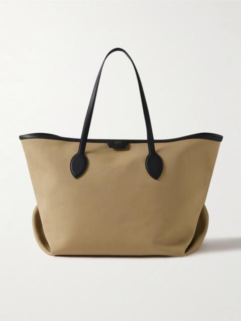 KHAITE Amalia textured leather-trimmed canvas tote Beige