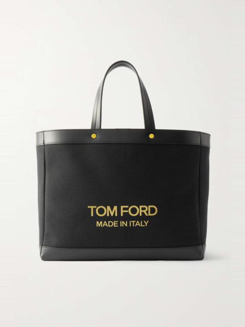 TOM FORD T Screw printed leather-trimmed coated-canvas tote