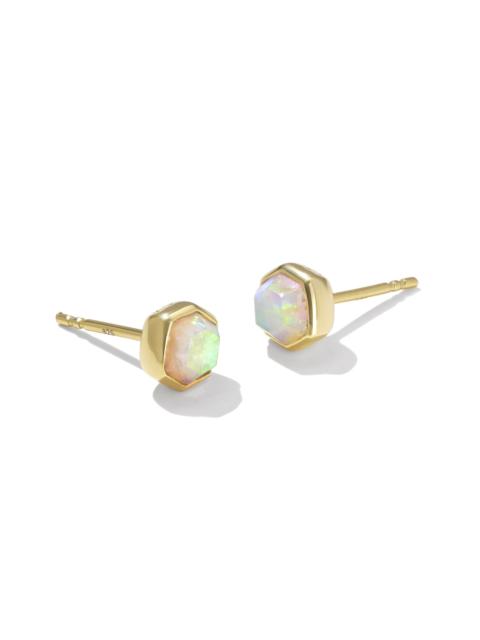KENDRA SCOTT Davie 18k Gold Vermeil Stud Earrings in White Lab Grown Opal