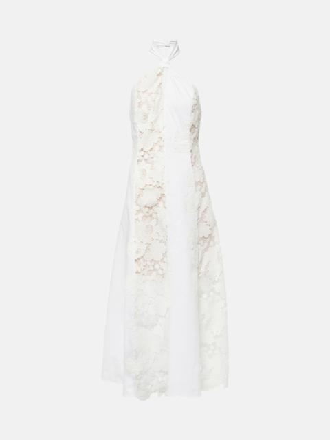 Halterneck cotton lace midi dress