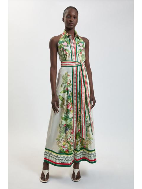 KAREN MILLEN Petite Floral Print Cotton Sateen Shirt Midi Dress