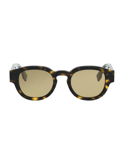FENDI Men Signature 48MM Round Sunglasses - Dark Havana Brown