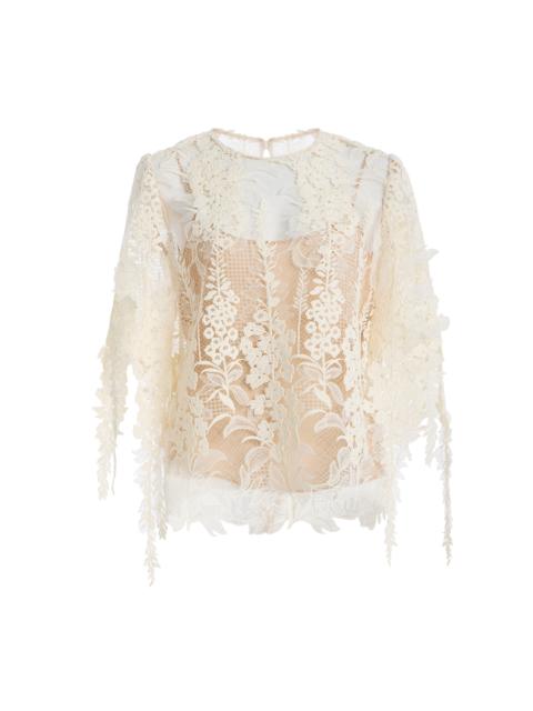 Oscar de la Renta Appliquéd Guipure Blouse ivory