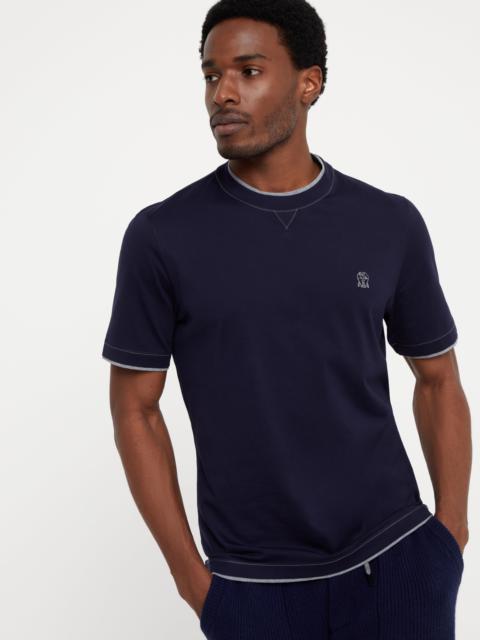 Cotton jersey crew neck T-shirt with logo and faux-layering