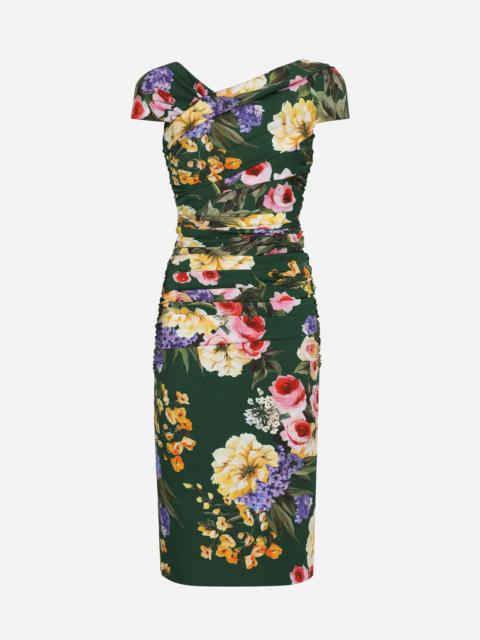 Dolce & Gabbana Charmeuse draped sheath dress with garden print