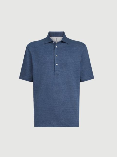 Brunello Cucinelli Linen and cotton mélange jersey polo with shirt-style collar