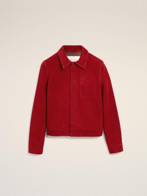 AMI Paris RED SUEDE LEATHER JACKET WITH EMBOSSED AMI DE COEUR