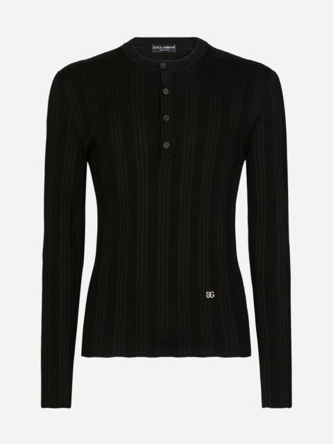 Dolce & Gabbana Silk and cotton granddad-neck sweater with DG patch