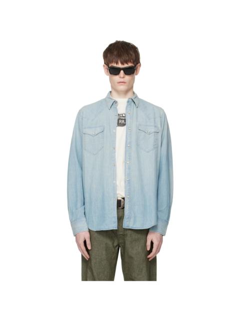 RRL by Ralph Lauren Blue Slim Fit Chambray Western Shirt