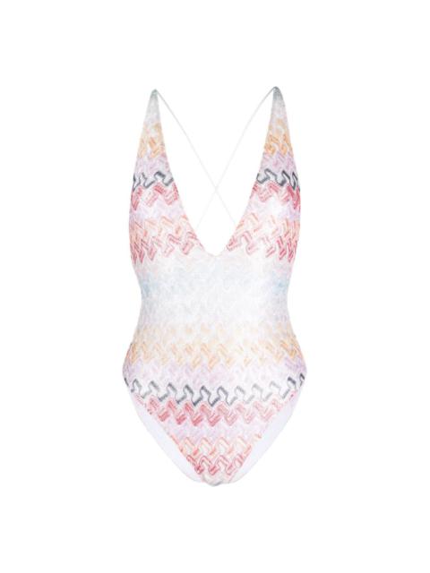 Missoni zigzag-print plunging V-neck swimsuit