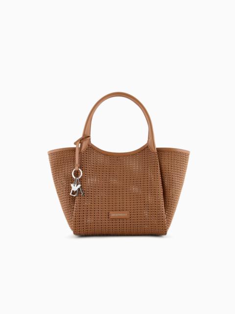 EMPORIO ARMANI INTERWOVEN SHOPPER BAG WITH LOGO CHARM