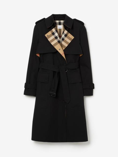 Burberry Check Panel Cotton Gabardine Trench Coat