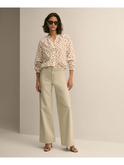Brooks Brothers Cotton Twill Braided-Detail Wide-Leg Pants