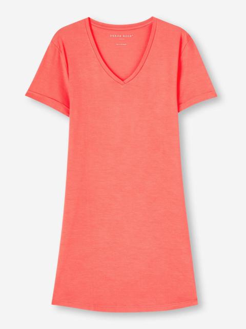 Derek Rose Women's V-Neck Sleep T-Shirt Lara Micro Modal Stretch Coral