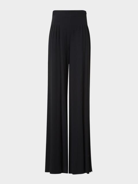 AKRIS Myriam Pleated Wide Silk-Georgette Pants