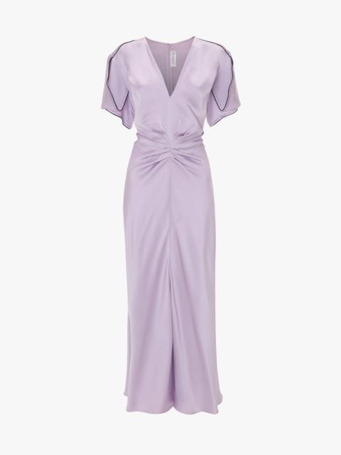 Gathered V-Neck Midi Dress In Petunia