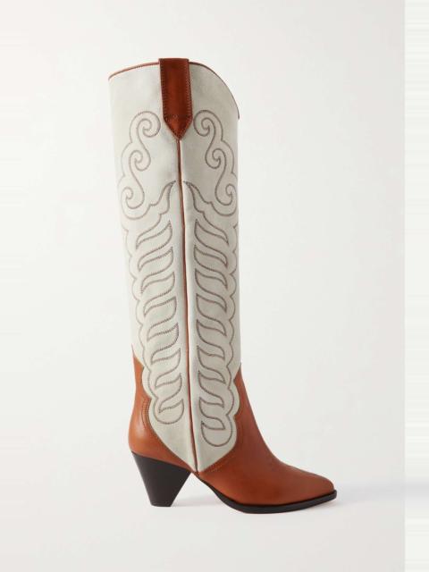 Isabel Marant Liela leather-trimmed embroidered suede cowboy boots
