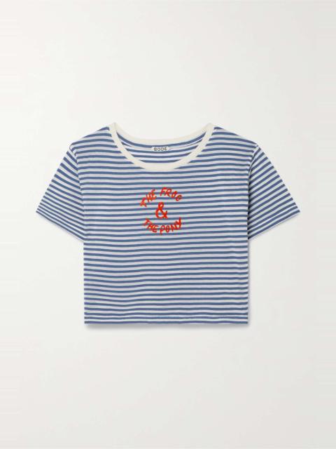 BODE Frog and Pony cropped flocked striped cotton-blend T-shirt