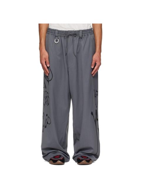 Y-3 Gray Chito Edition Graphic Wide Wool Trousers