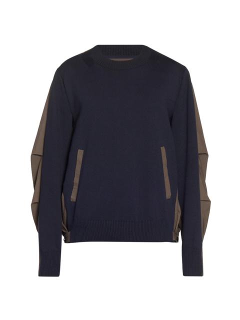 sacai Men's Cotton Typewriter Knit Sweatshirt - Navy Taupe