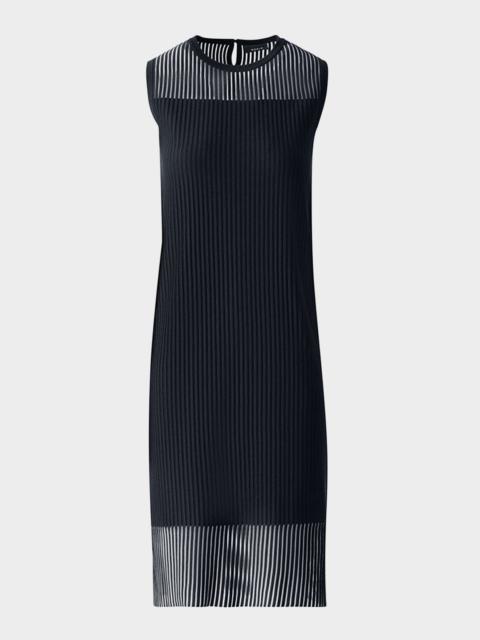 AKRIS Sheer Striped Knit Sleeveless Dress