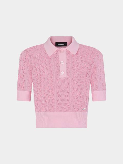 OPENWORK KNIT POLO