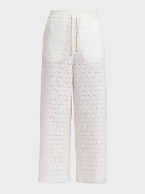 Valentino Embroidered Eyelet Cotton Drawstring Pants