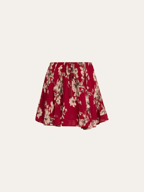 Cinq à Sept Hand-Sketched Floral Georgette Mini Skirt