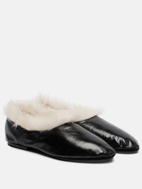 Jil Sander Shearling-trimmed leather slip-on shoes
