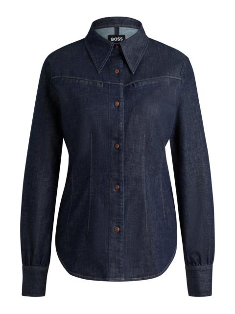 BOSS SLIM-FIT SHIRT IN BLUE STRETCH DENIM