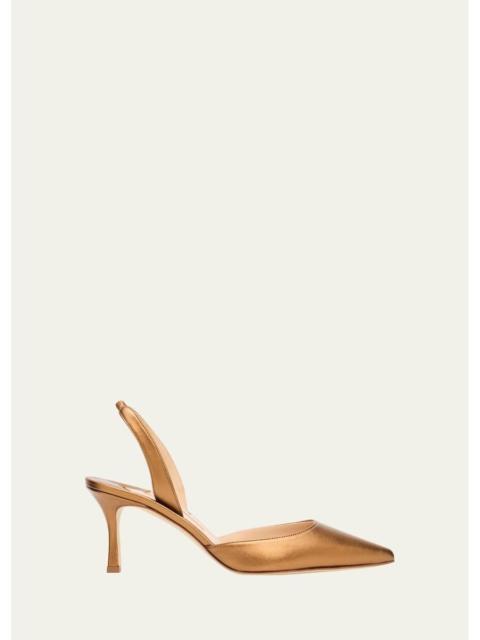 Manolo Blahnik 70mm Carolyne Metallic Leather Slingback Pumps
