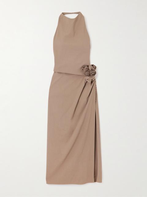 MAGDA BUTRYM Appliquéd Linen-blend Halterneck Maxi Dress