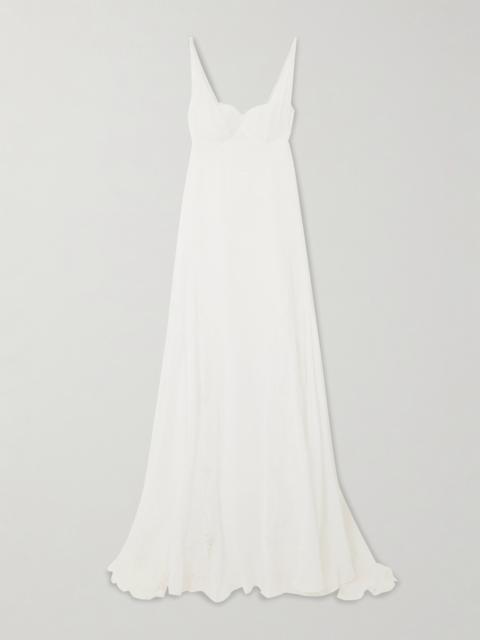 COSTARELLOS Semeli Chantilly Lace-trimmed Silk-georgette Gown